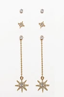 3 Set Rhinestone Star Earrings