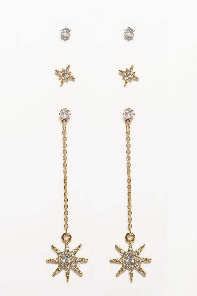 3 Set Rhinestone Star Earrings