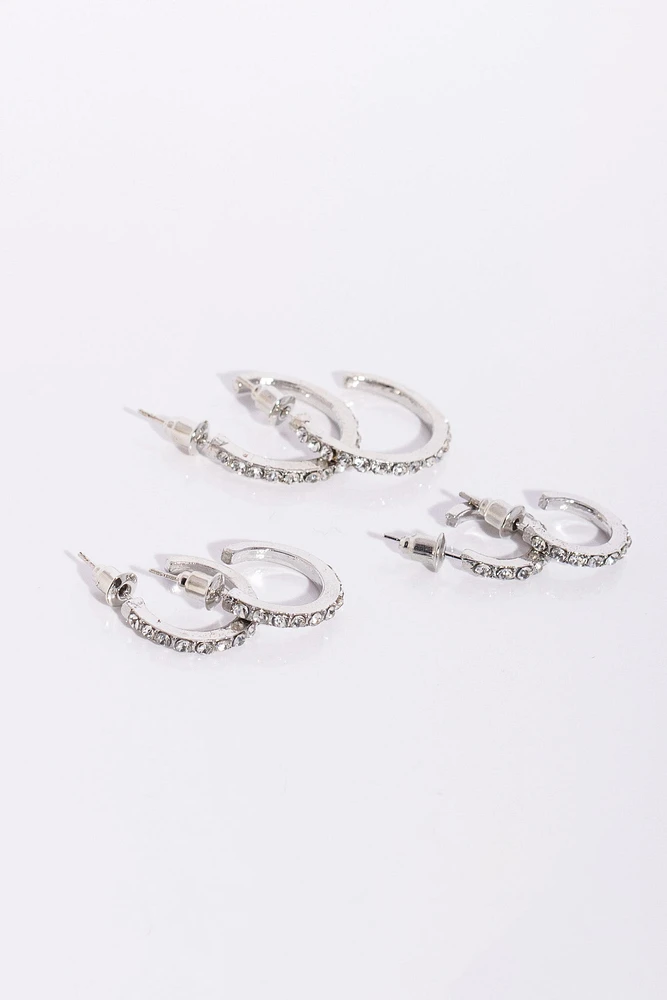 Rhinestone Hoop Earrings Set