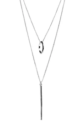 Double Necklace with Bar and Circle Pendant