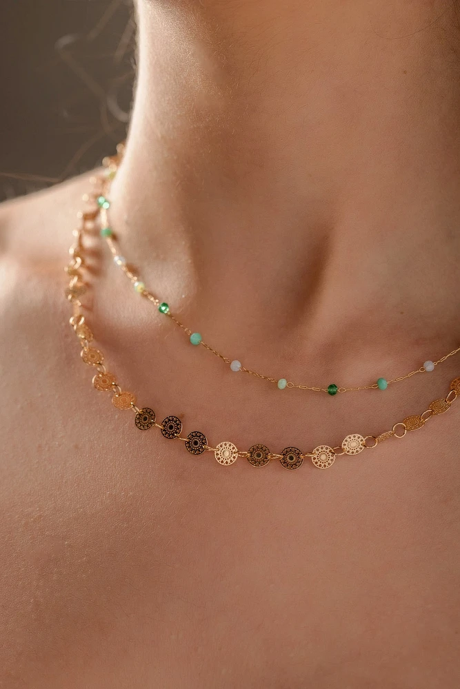 Ensemble 2 colliers avec perles pastel et cercles en filigrane