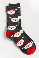 Fuzzy Santa Socks with Contrast Heel and Toe