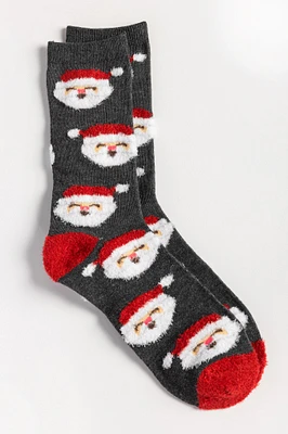 Fuzzy Santa Socks with Contrast Heel and Toe