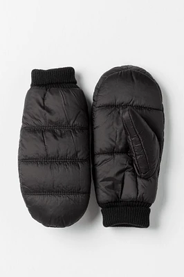 Puffer Mitt with Fur Lining and Knit Cuff