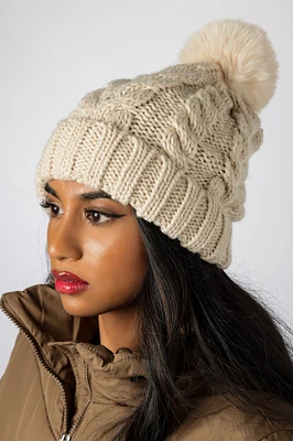 Cabled Hat with Pom