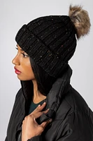 Faux Fur Pom Cuffed Beanie