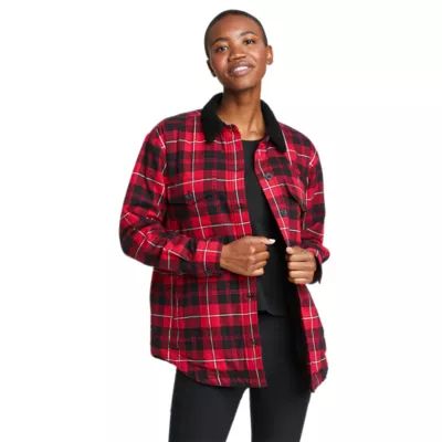 eddie bauer women's fleece lined flannel shirt