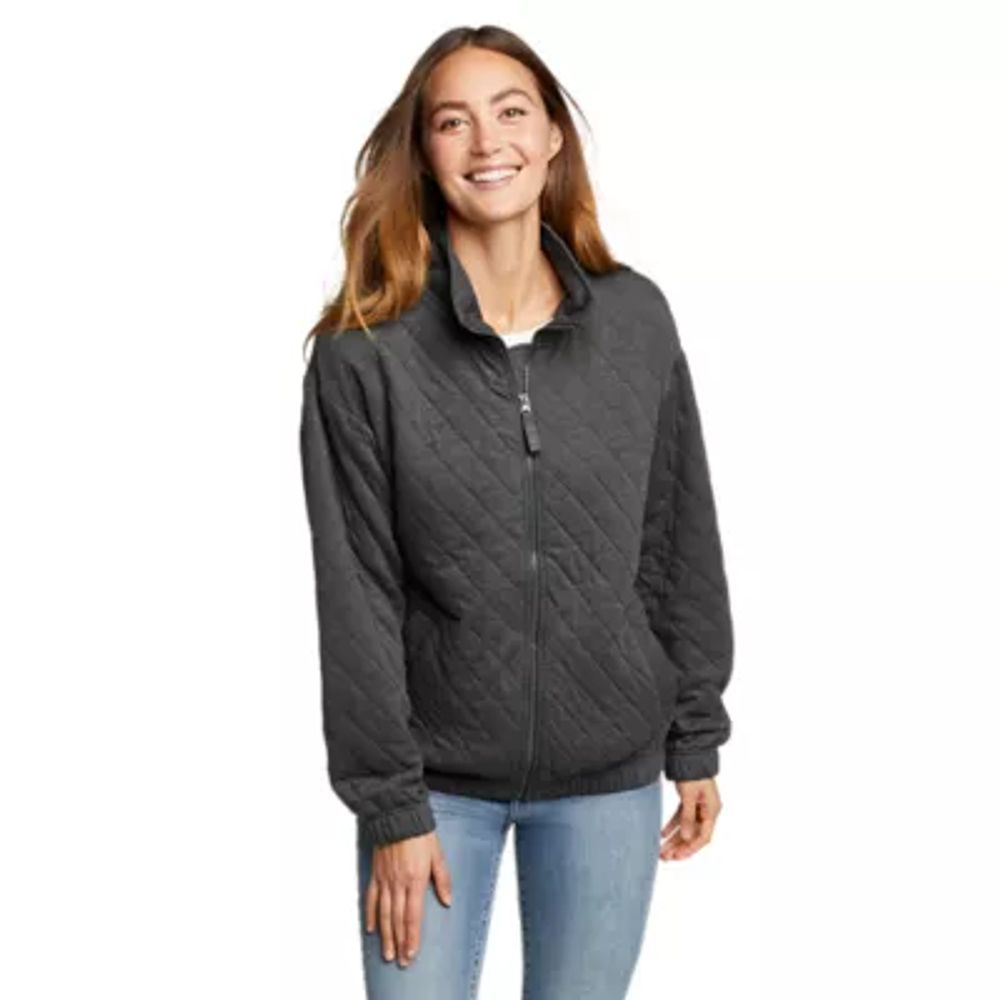 Women's Quilted Sweatshirt, Full-Zip Hooded Long Jacket