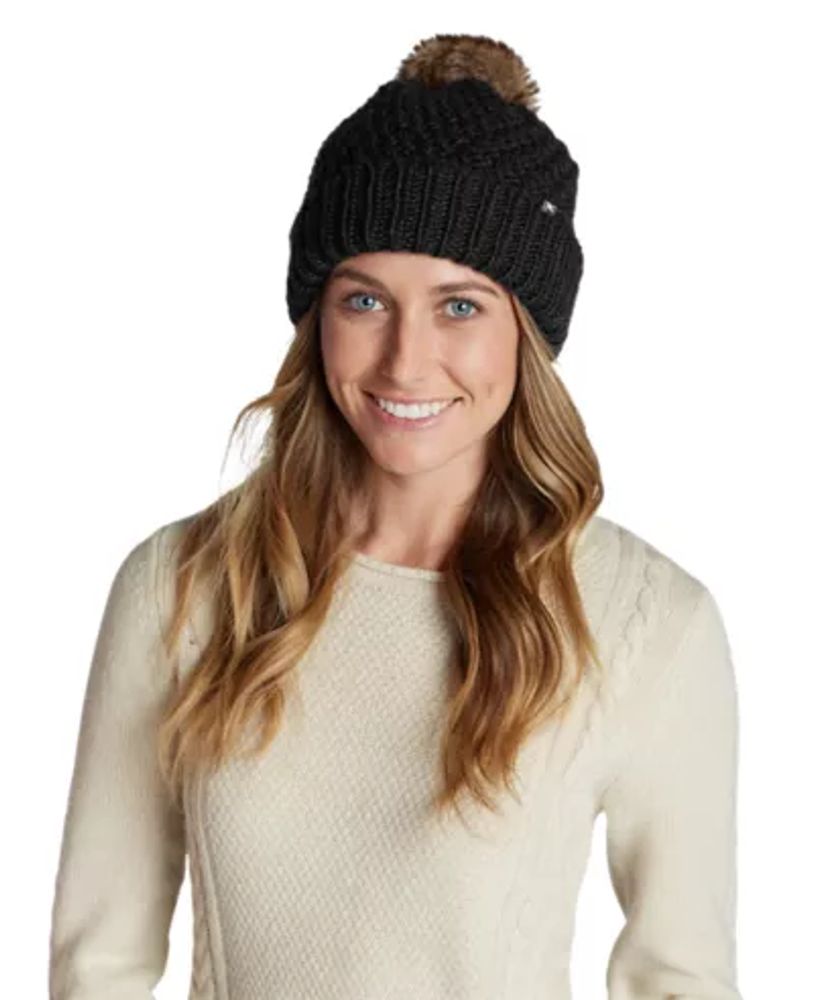 Eddie Bauer Women's Cabin Faux Fur Pom Beanie - White - One Size