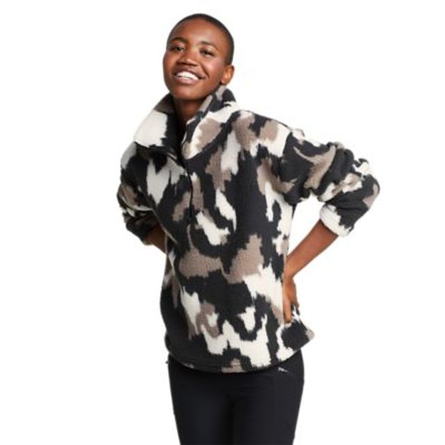 Eddie Bauer Women's Ultra Soft Plush Fleece Quarter Zip Sweatshirt Camo  Print Pullover Top 