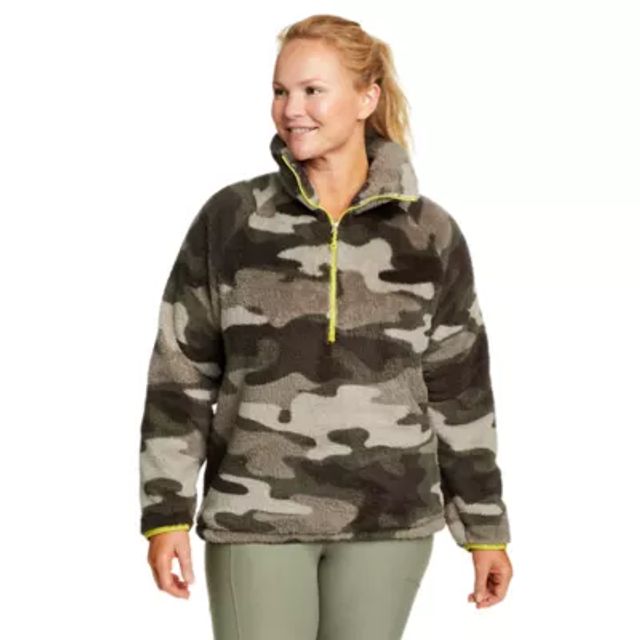 Eddie Bauer Women's Ultra Soft Plush Fleece Quarter Zip Sweatshirt Camo  Print Pullover Top 