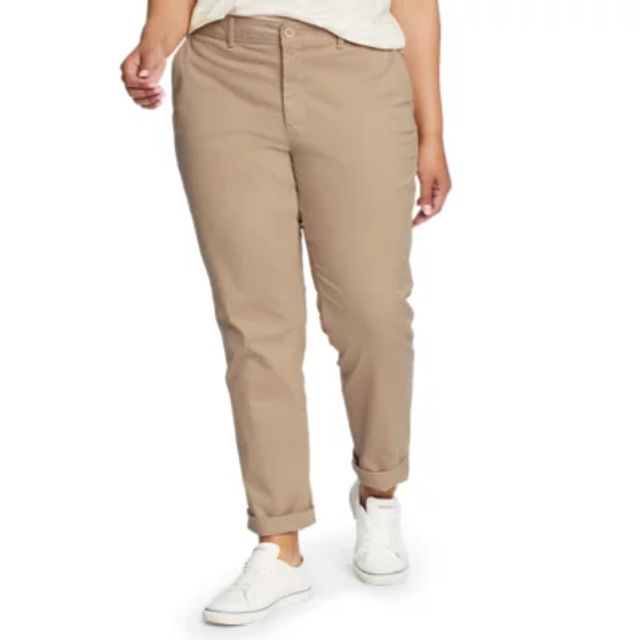 EDDIE BAUER Womens Curvy Curvy Cropped Trousers US 6 Medium W30 L24 Khaki, Vintage & Second-Hand Clothing Online