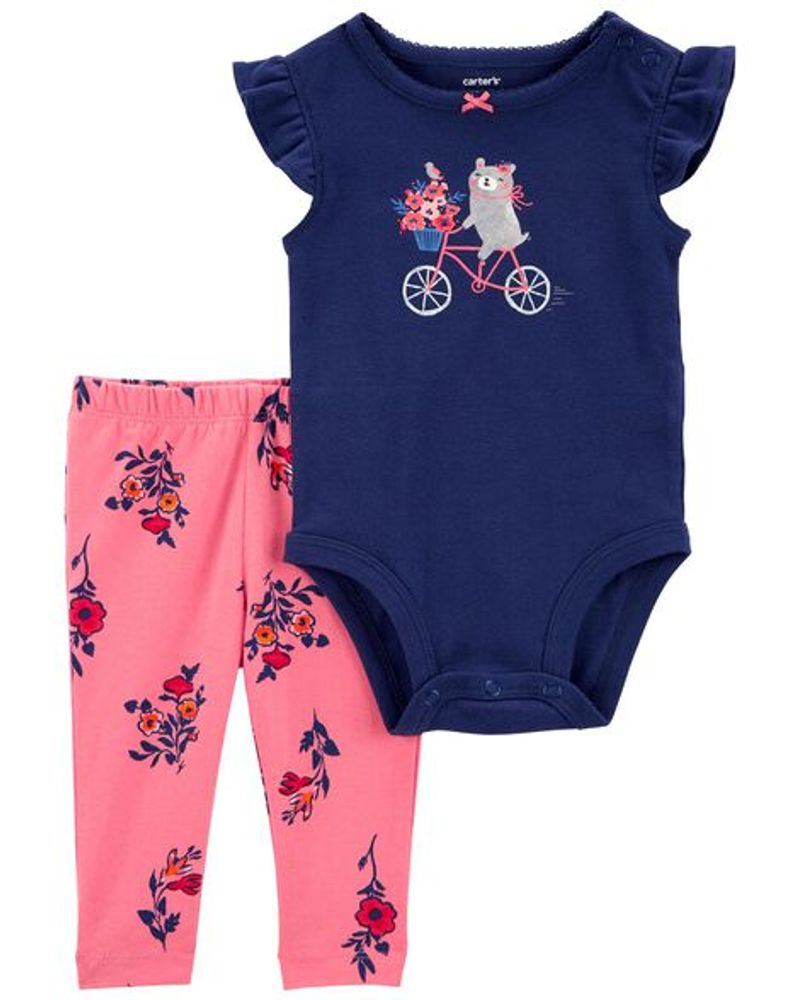 2-Piece Floral Bicycle Bodysuit Pant Set