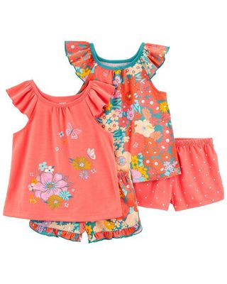 4-Piece Flower Power Loose Fit Poly PJs