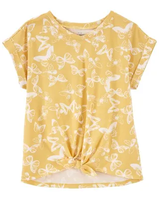 Kid Tie-Front Butterfly Print Cotton Jersey Top