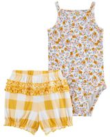2-Piece Floral Bodysuit & Gingham Short Set