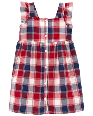 Toddler Plaid Button-Front Picnic Dress