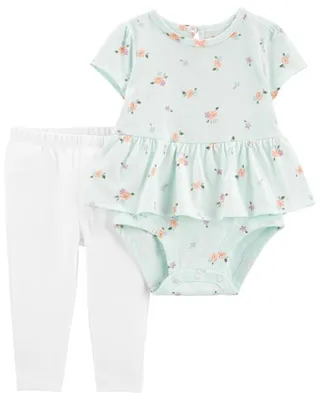 Baby 2-Piece Floral Peplum Bodysuit Pant Set