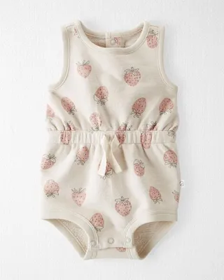 Baby Strawberry Print Organic Cotton Bubble Bodysuit