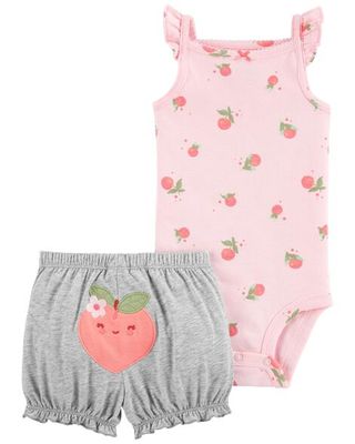 2-Piece Peach Bodysuit & Short Set