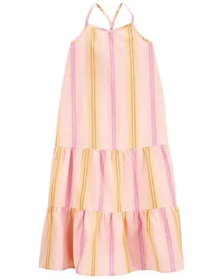 Kid Striped Linen Tiered Maxi Dress