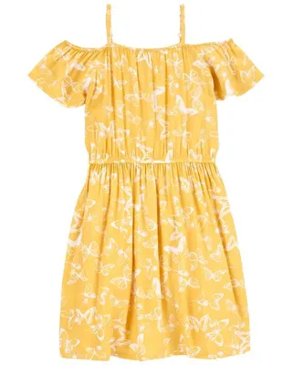 Kid Butterfly Print Off-Shoulder LENZING™ ECOVERO™ Dress