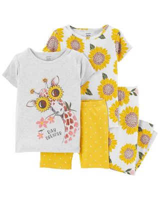 4-Piece Giraffe Sunflower 100% Snug Fit Cotton PJs