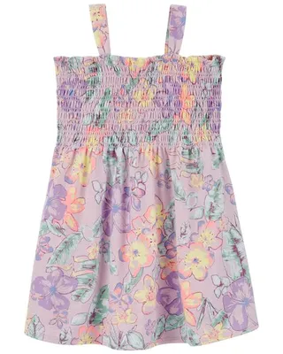 Toddler Smocked Floral Print Jersey Dress