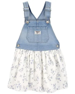Baby Denim & Floral Print Jumper Dress