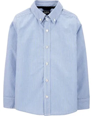 Kid Long Sleeve Striped Button-Front Uniform Shirt