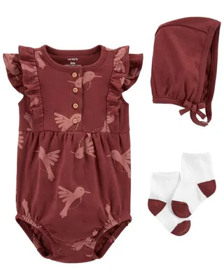 Baby 3-Piece Bodysuit & Bonnet Outfit Set