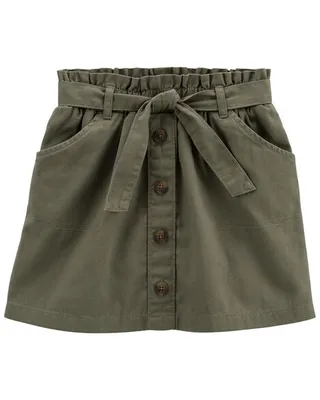 Kid Paperbag Waist Belted Button-Front Skirt