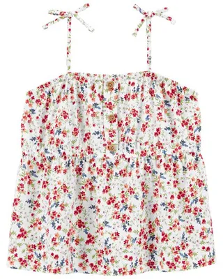Kid Floral Print Button-Front Tank