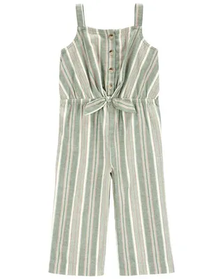 Toddler Striped Button Front Linen Cotton Jumpsuit