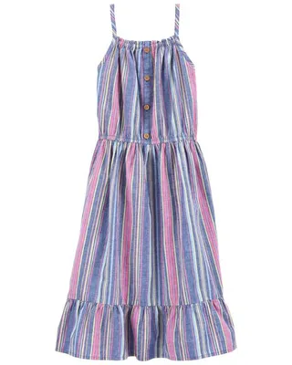 Kid Striped Ruffle Midi Dress