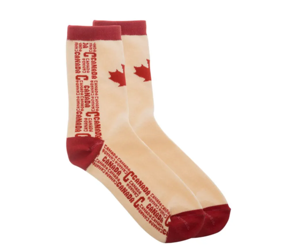 Wrapped “Canada” Text Vintage Beige Socks