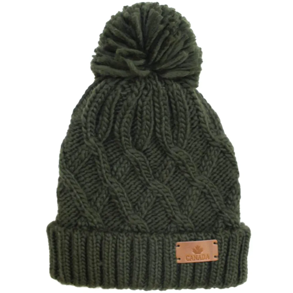 Army Green Diamond Toque w/Pom-Pom