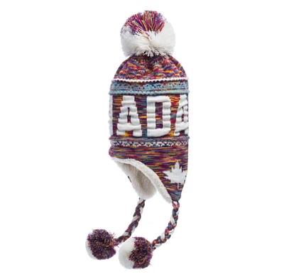 White Canada Ear-Flap Toque w/Pom-Poms