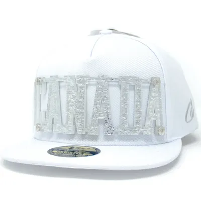 White Sparkling Silver 3D Canada Flat Cap