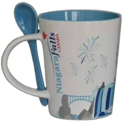 White and Blue 13 Oz Niagara Falls Skyline Coffee Mug w/Spoon