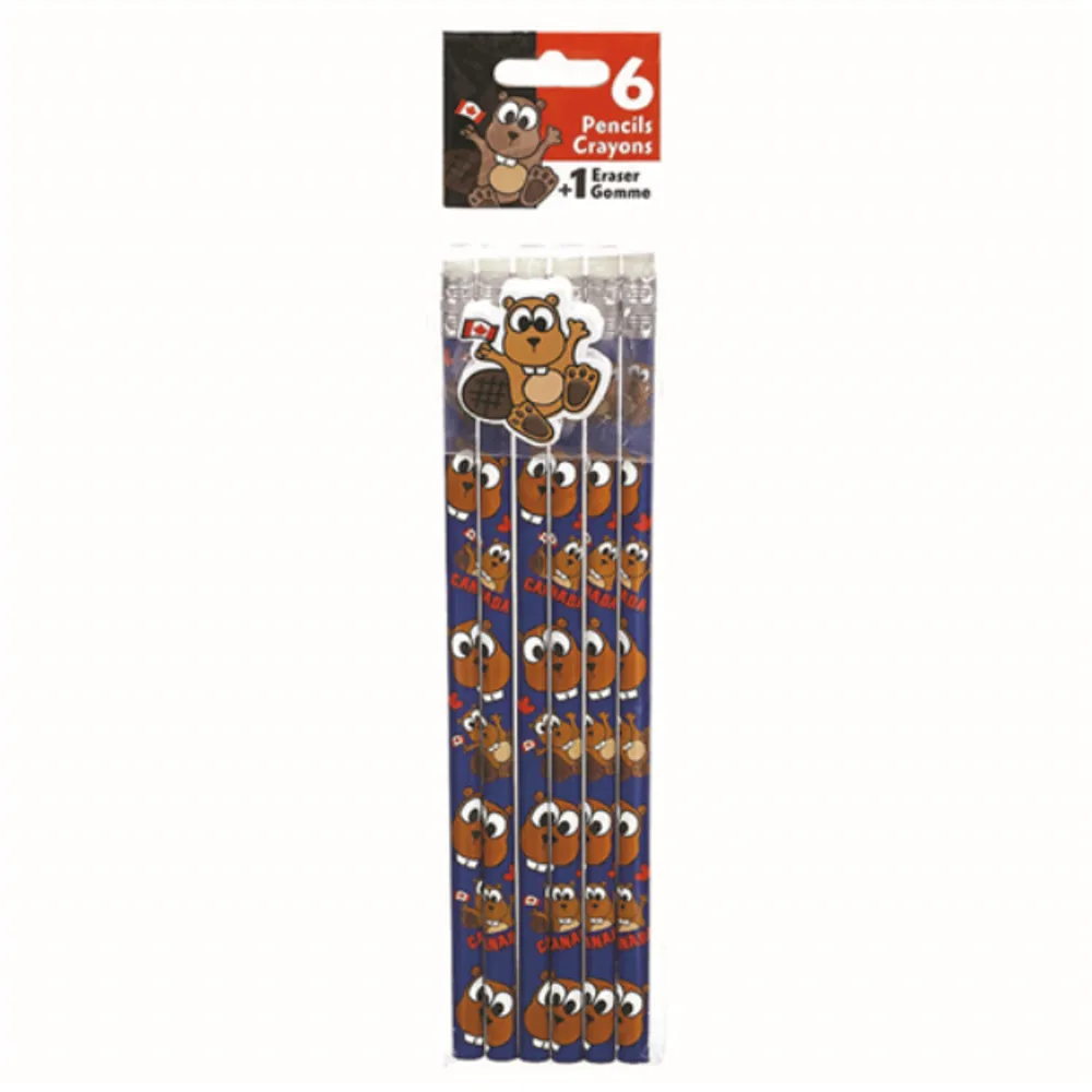 Beaver 6 Pack of Pencils + Erasers
