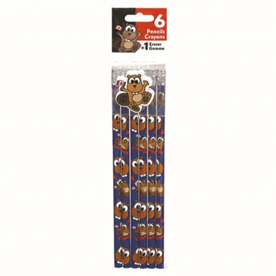 Beaver 6 Pack of Pencils + Erasers