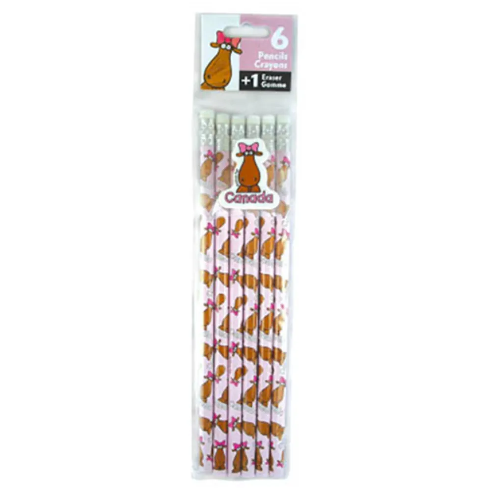 Pink Moose 6 Pack of Pencils + Erasers