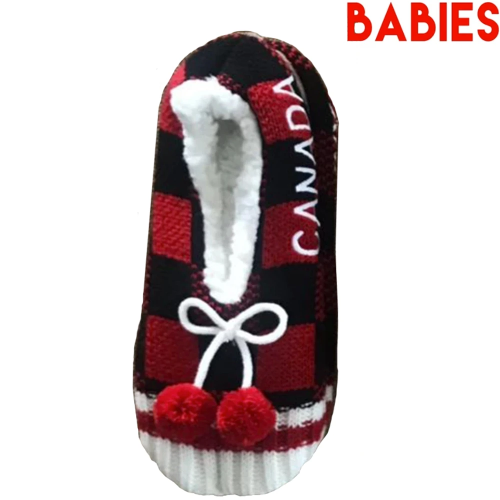 Babies' Canada Plaid Slippers w/Pom-Poms