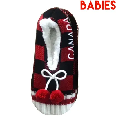 Babies’ Canada Plaid Slippers w/Pom-Poms