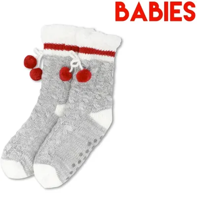 Babies’ Grey Canada Classic Warm Socks w/Pom-Poms