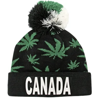 Black Canada Weed w/Pom-Pom Toque