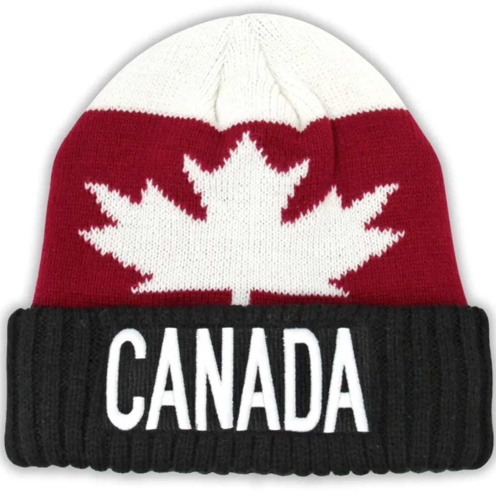 Cream Black and Red Athletic Maple Leaf Toque