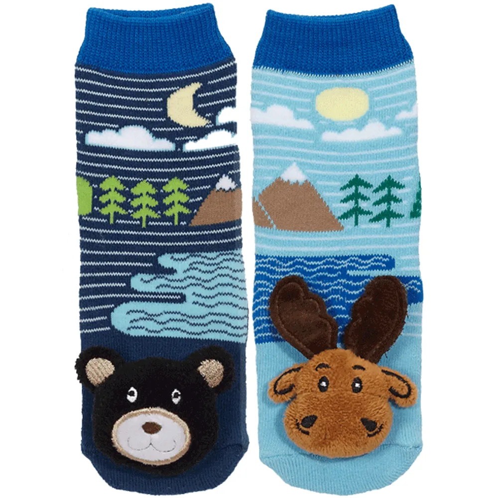 Kids' Black Bear and Moose Mismatch Socks