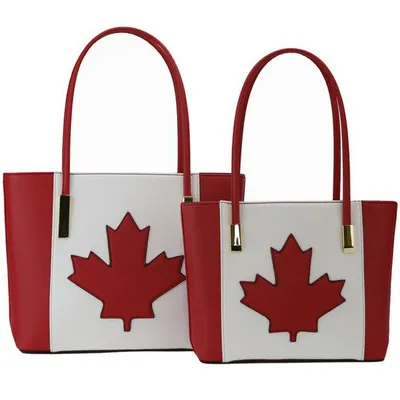 Premium Leather Canada Flag Tote Bag